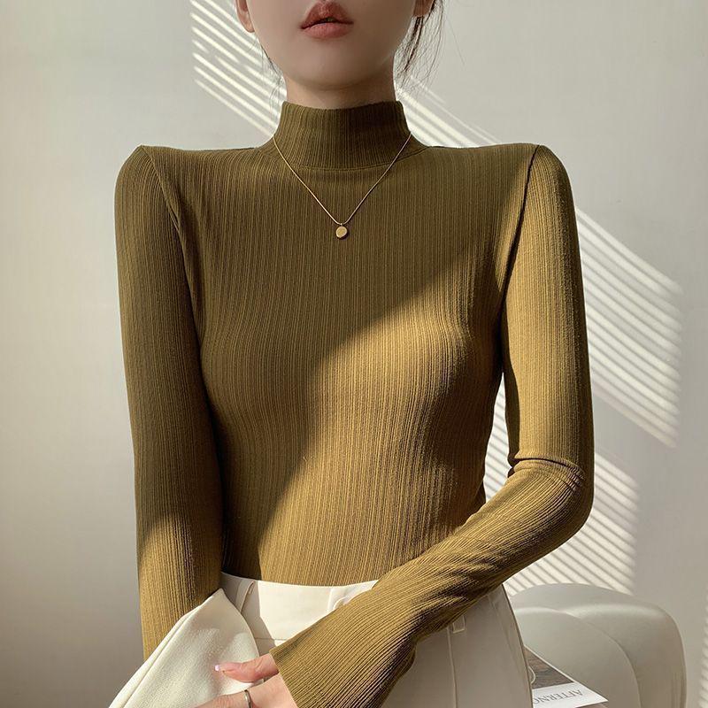 

Women s Apricot Brushed Thickened Long Sleeve Turtleneck for Autumn/Winter M 52.5kg жовтий/гірчичний