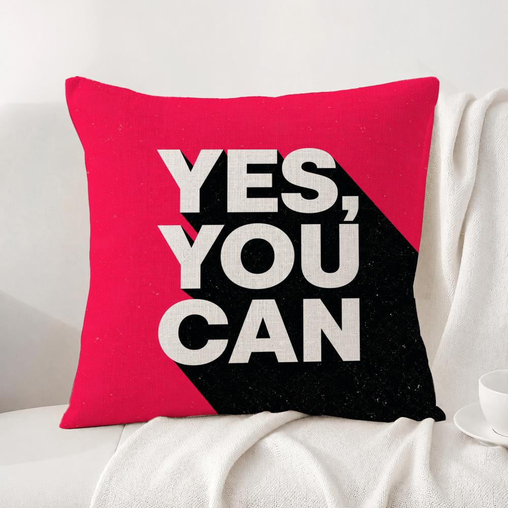 Slogan Yes You Can Cushion Cover Natural Linen Pillowcase Set AllinOne Decor Cushion Cover for Sofa Bedroom Chair