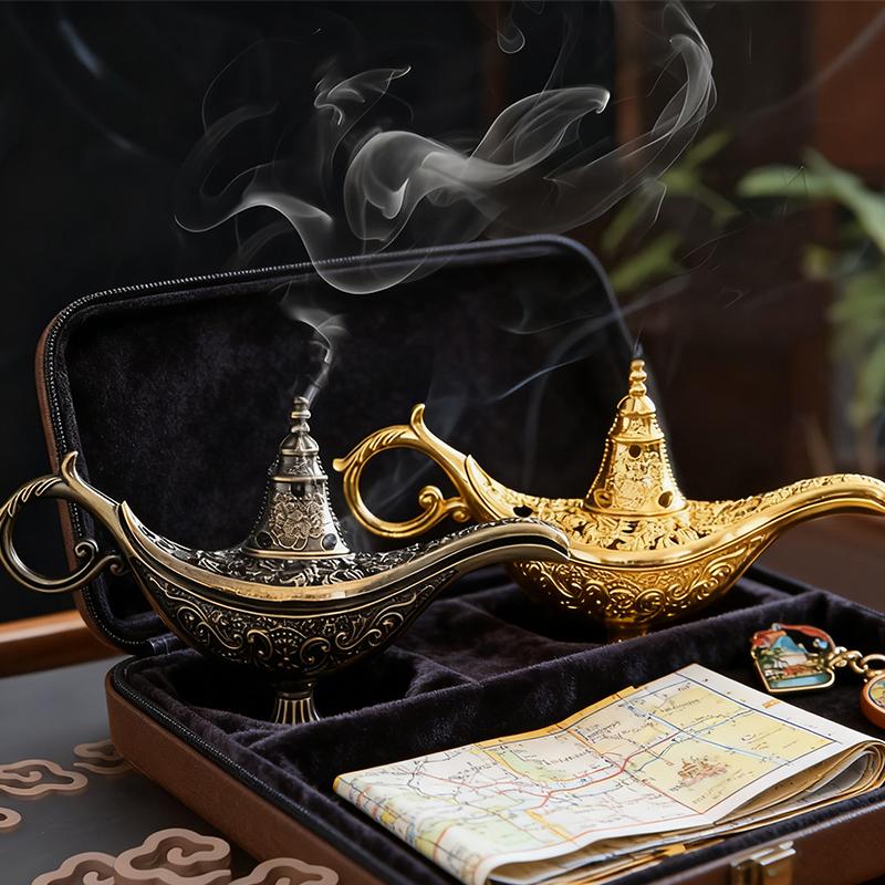 1 Stück Aladdin-Lampe Form Heimdeko Räuchergefäß Zuhause Aufwendiges Blumendesign Weihnachtsgeschenke