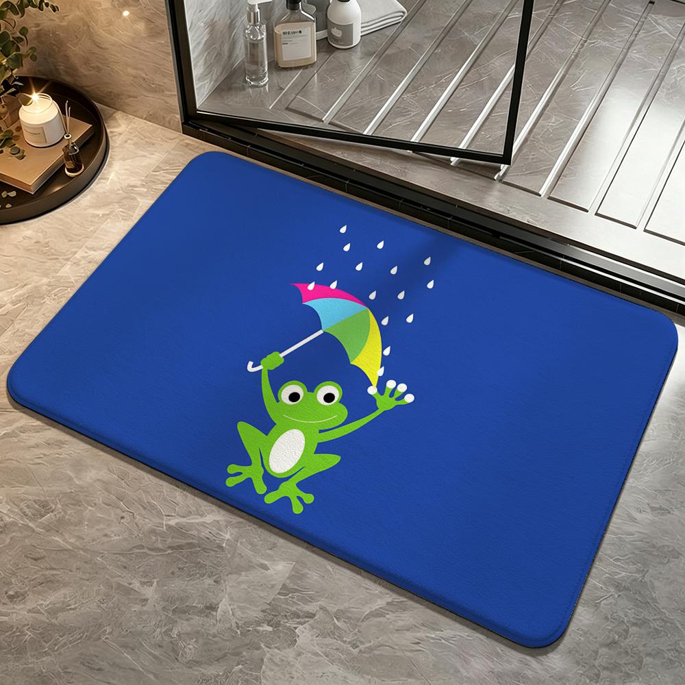 Little Umbrella-Holding Frog Floor Mat Bedroom Carpet, Bathroom Foot Mat, Doormat, Non-Slip Absorbent Multi-Use