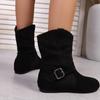 New Design Female Ankle Boots Flock Round Toe Wedges Slip On Pleated Leisure Daily Booties Women Flat Booties Botas Mujer