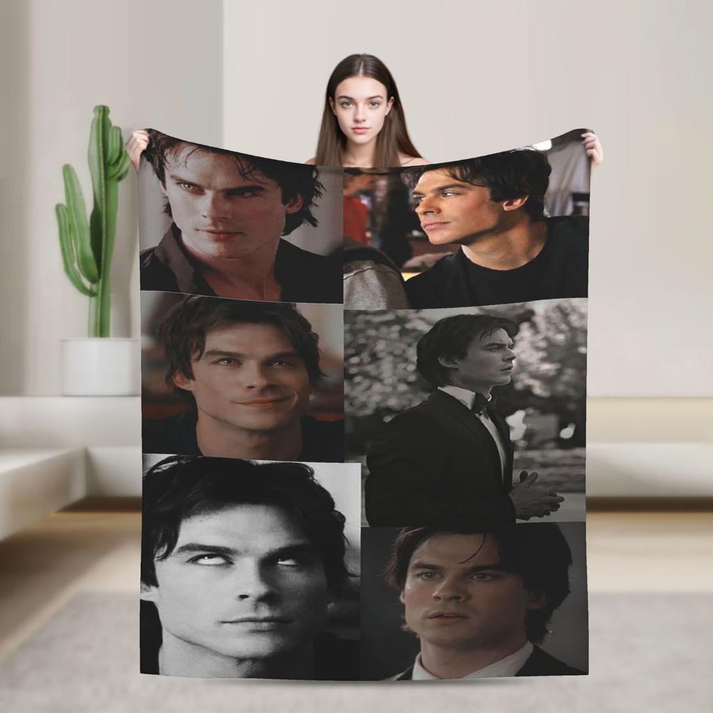 Damon Salvatore Blankets The Vampire Diaries Plush Funny Breathable Throw Blankets for Home Autumn/Winter