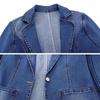 Women's Notched Lapel Long Sleeve Loose Fit Solid Denim Blazer Jacket for Casual