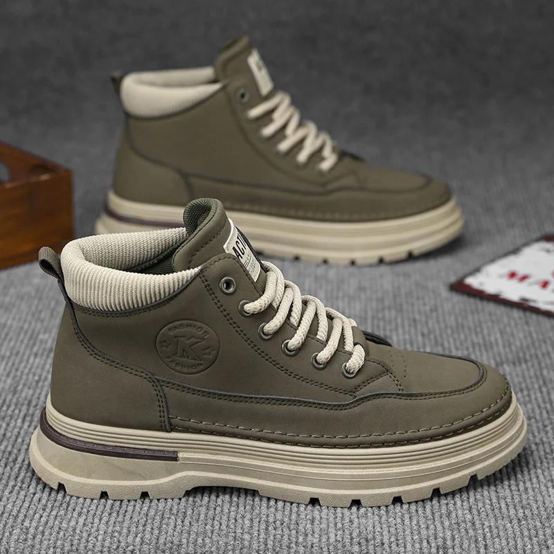 

Модная мужская повседневная обувь на толстой подошве, короткие ботинки, модные рабочие ботинки в британском стиле, мужская осенняя повседневная обувь, ретро ботинки с высоким верхом, мужские ботильоны 39 хаки