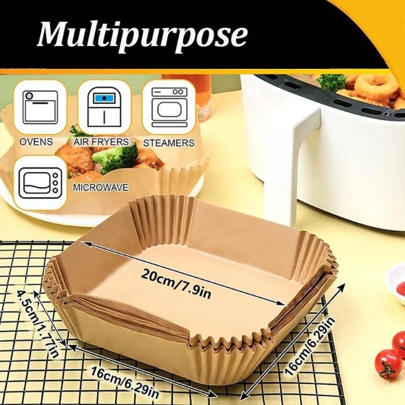 150PCS Kitchens Accessories Air Fryer Paper Kitchen Utensils Disposable Square Round Pastry Molds BBQ Plate Non-stick Pad
