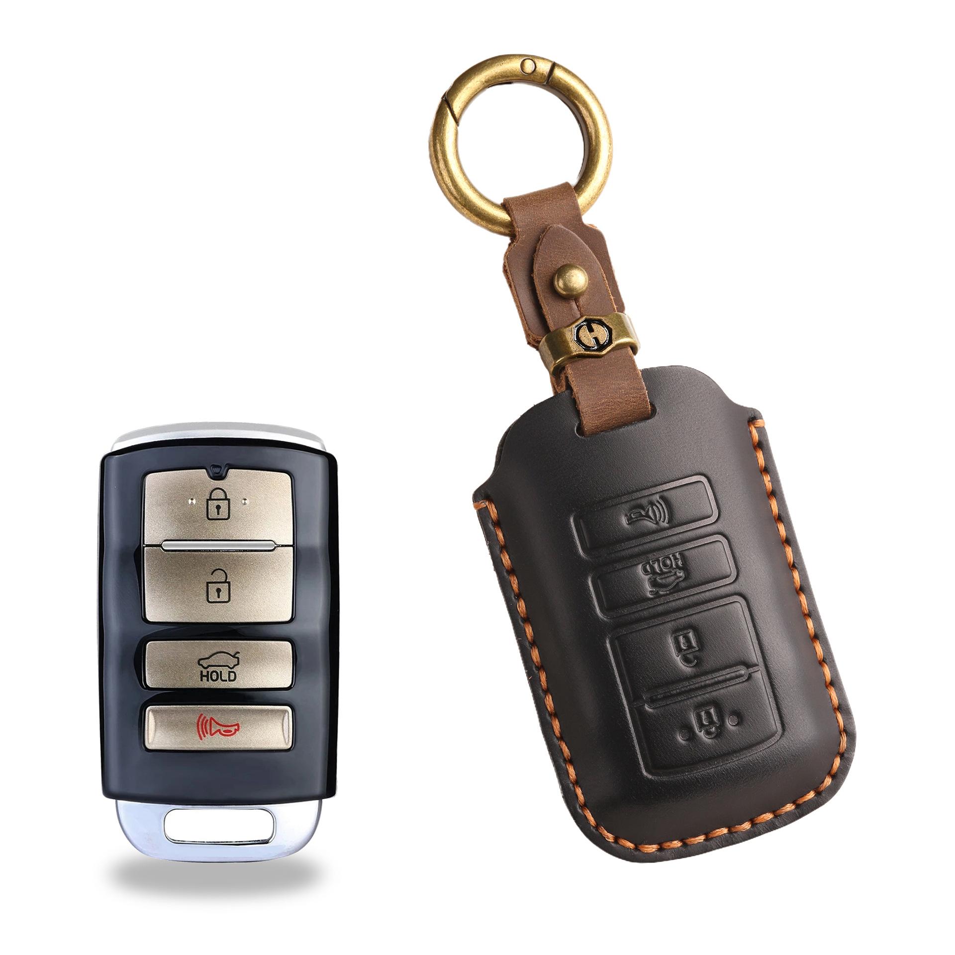 

Ретро чехол для ключа подходит для Kia KIA K9, сумка-чехол из натуральной кожи для ключа автомобиля, защитный чехол-кольцо из коровьей кожи ручной работы. чёрный