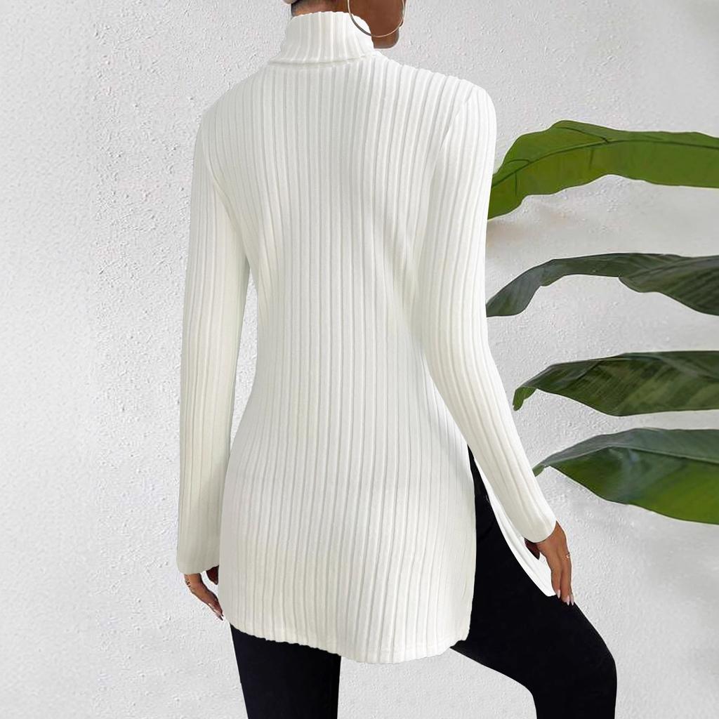 2026 Plus Size Turtleneck Pullover Women Sweater Slim Fit Ribbed Knit Mid-length Top Solid Color Fashion Elegant Autumn Winter Basic Slim Fit Clothing