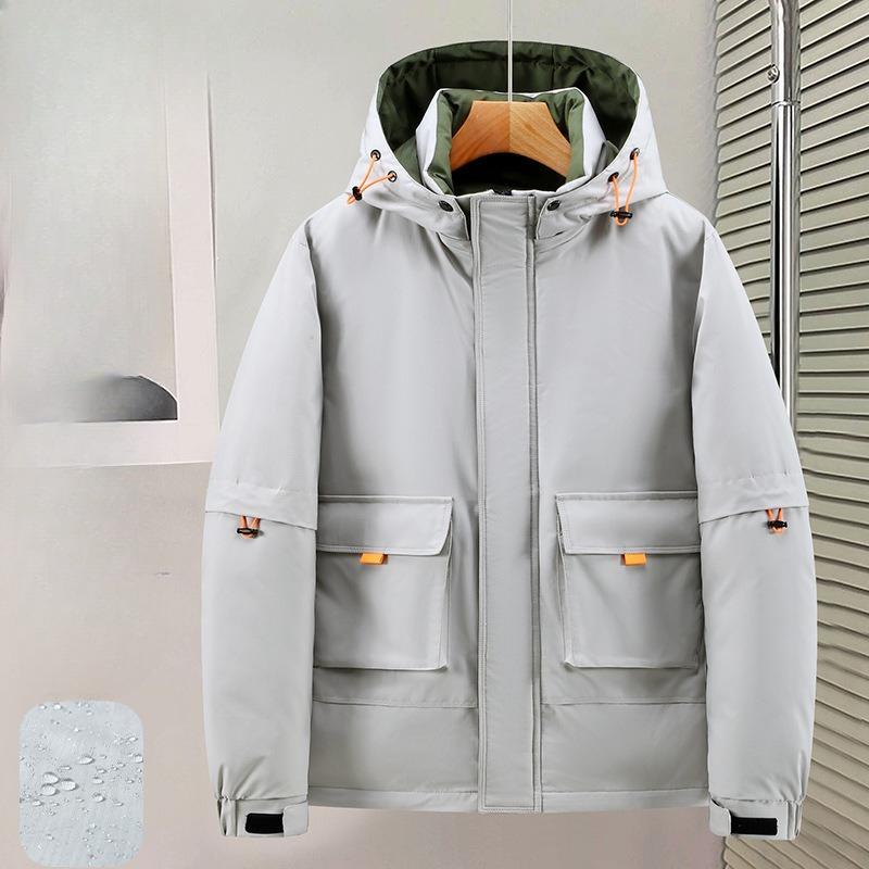 Men's Hooded Rainproof Outdoor Hiking Cold Resistant Winter Jacket Thickened Warm Lightweight Casual Loose Comfortable Cotton Jacket