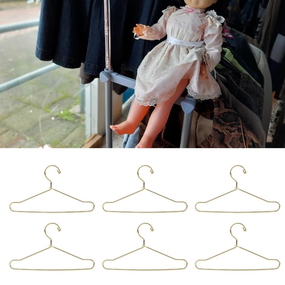 10pcs Stainless Steel Doll House Clothes Hanger Rose Gold Outfit Holder Wardrobe Storage
