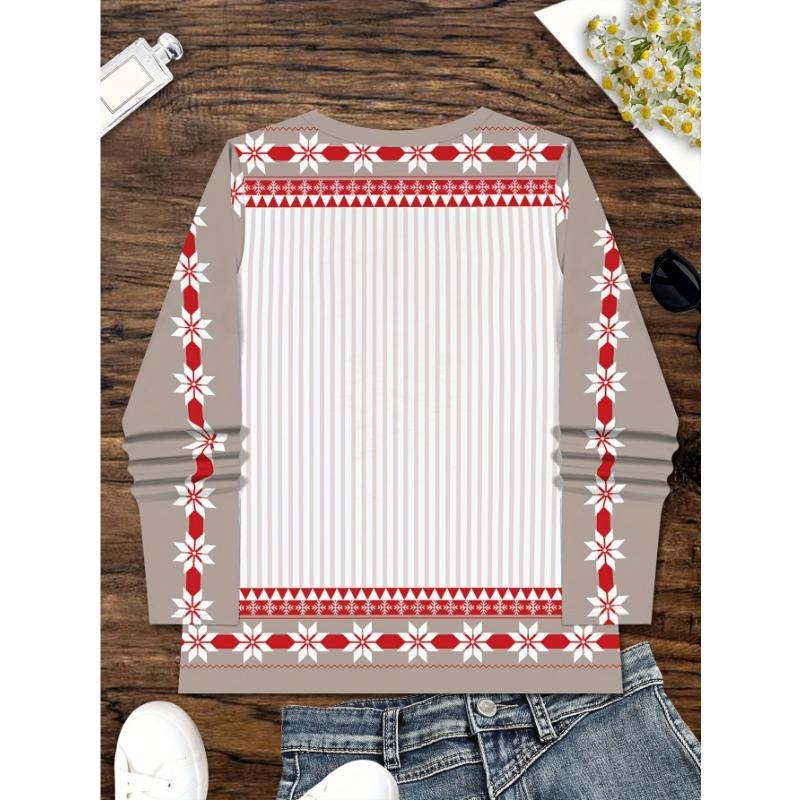 Cute cartoon gnome snowflake flower striped flower Santa Claus color block splicing graphics printed all over the body breathable Christmas