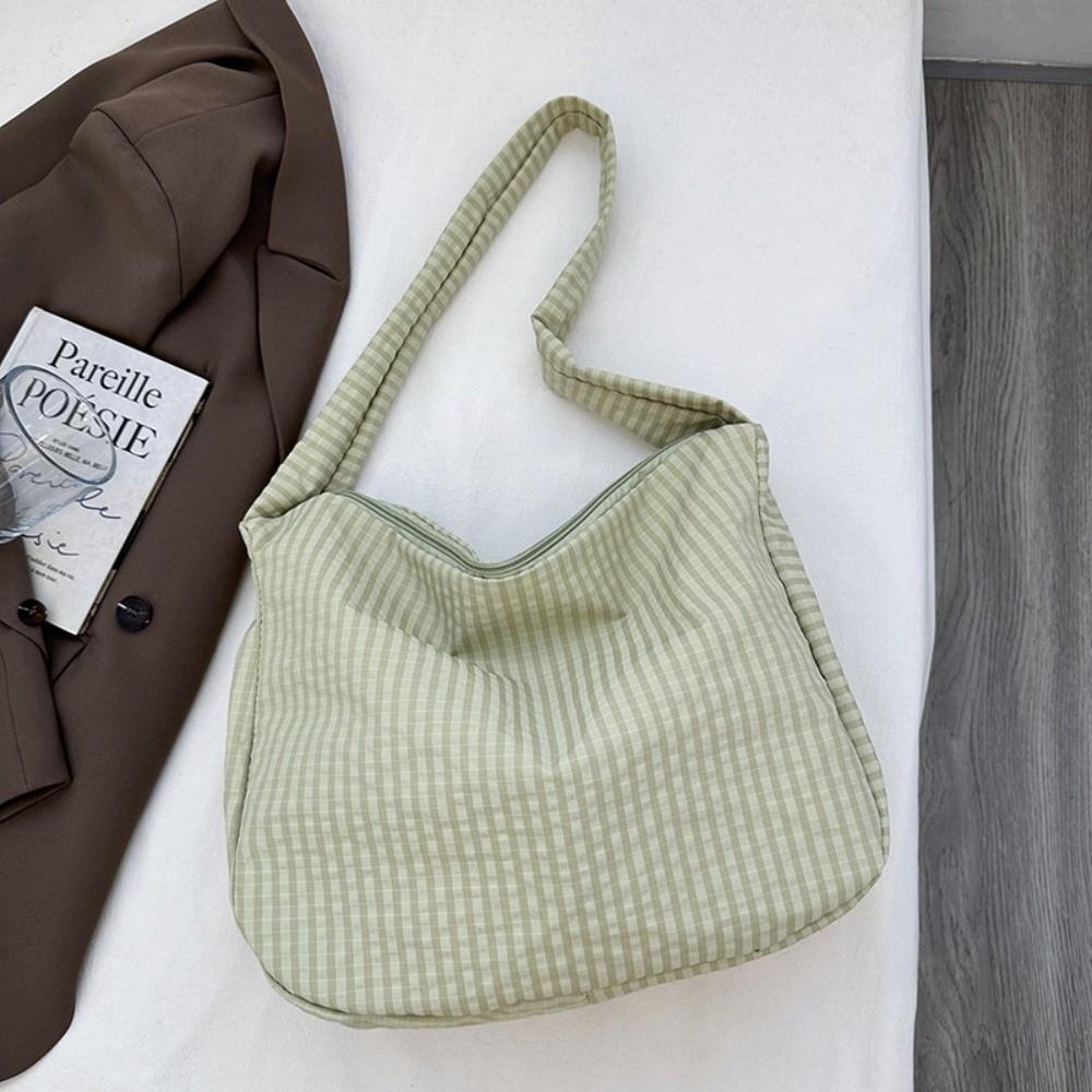 

Light Weight Striped Tote Bag Large Capacity Crossbody Bags Fashionable Plaid Shoulder Bag Handbag зелёный