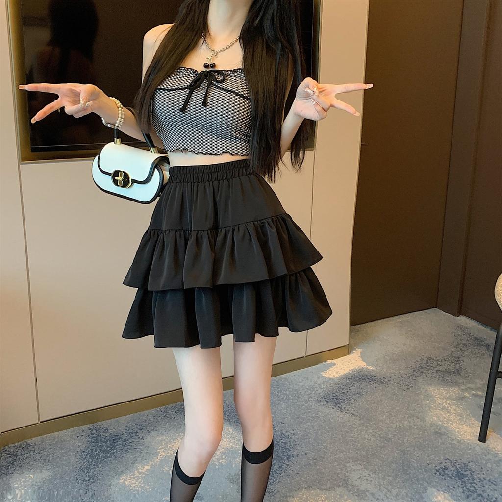 Women's Tiered Mini Skirt Elastic Waistband Casual Short Skirt Lightweight Layered Design Summer Skirt for Daily Wear