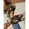 Damen Übergröße Neue Sommer Schnalle Peep Toe Flache Mode Europäisch Amerikanischer Stil Strand Kreuzriemen Sandalen