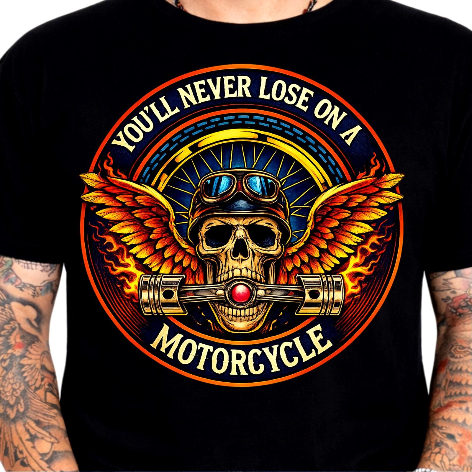 Skull Biker T-Shirt Motorcycle Wings Rider Vintage Chopper Gift Graphic Tee S разноцветный