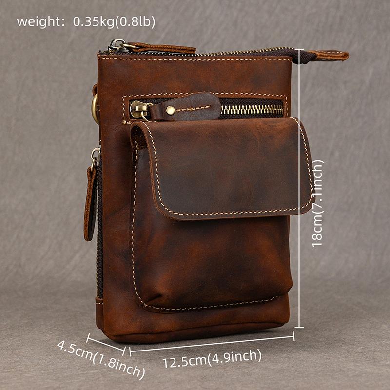 Retro Men's HiP Bum Waist Bags Clip Buckle Belt Waist Packs Zip Small Mini Fanny Pack Genuine Leather Cowhide Man Belt Pouch