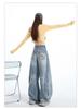 Women's Personalized Bamboo Pattern Light Blue Wide Leg Jeans - Trendy, Slimming, Loose Fit for Spring/Summer
