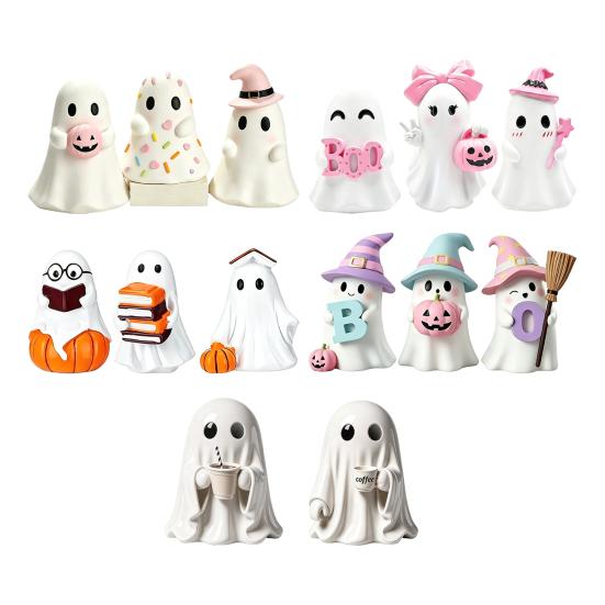 Indoor Halloween Table Centerpiece Ghost Figurine, Resin Spooky Cute Statue, Funny Creepy Ornament Tabletop for Home Shelf Party Haunted