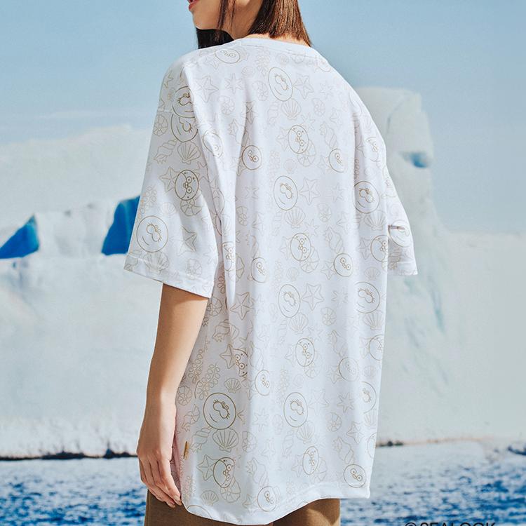 Anta X Seal Look Collaboration Life Series All Over Print Letter Round Neck Breathable Versatile Casual Loose Short Sleeve T-Shirt 172528132-4