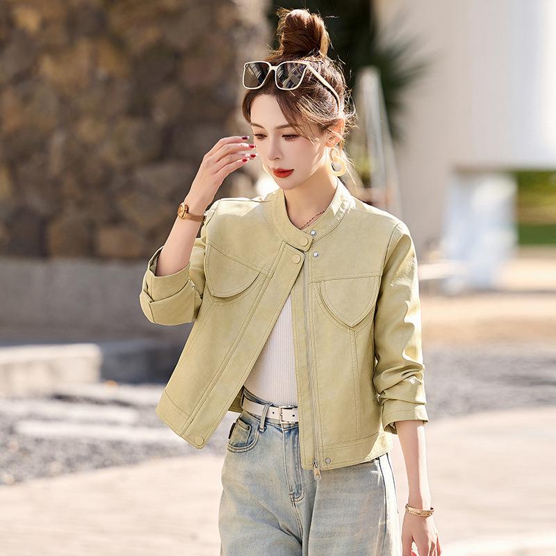 Women's Genuine Leather Baseball Jacket - Spring/Autumn 2025, Haining Sheepskin, Small Size, Short Coat.