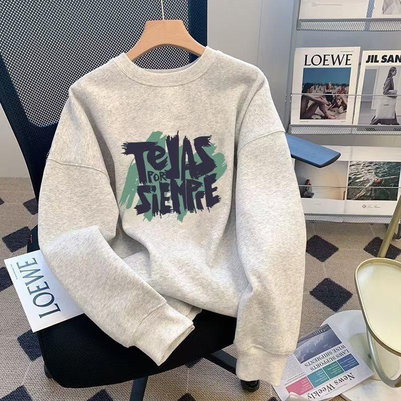 Men S And Women S Sweater Thickened Chinese Cotton Printing Casual Versatile Autumn And Winter Velvet Simple Fashion Sweater S серый