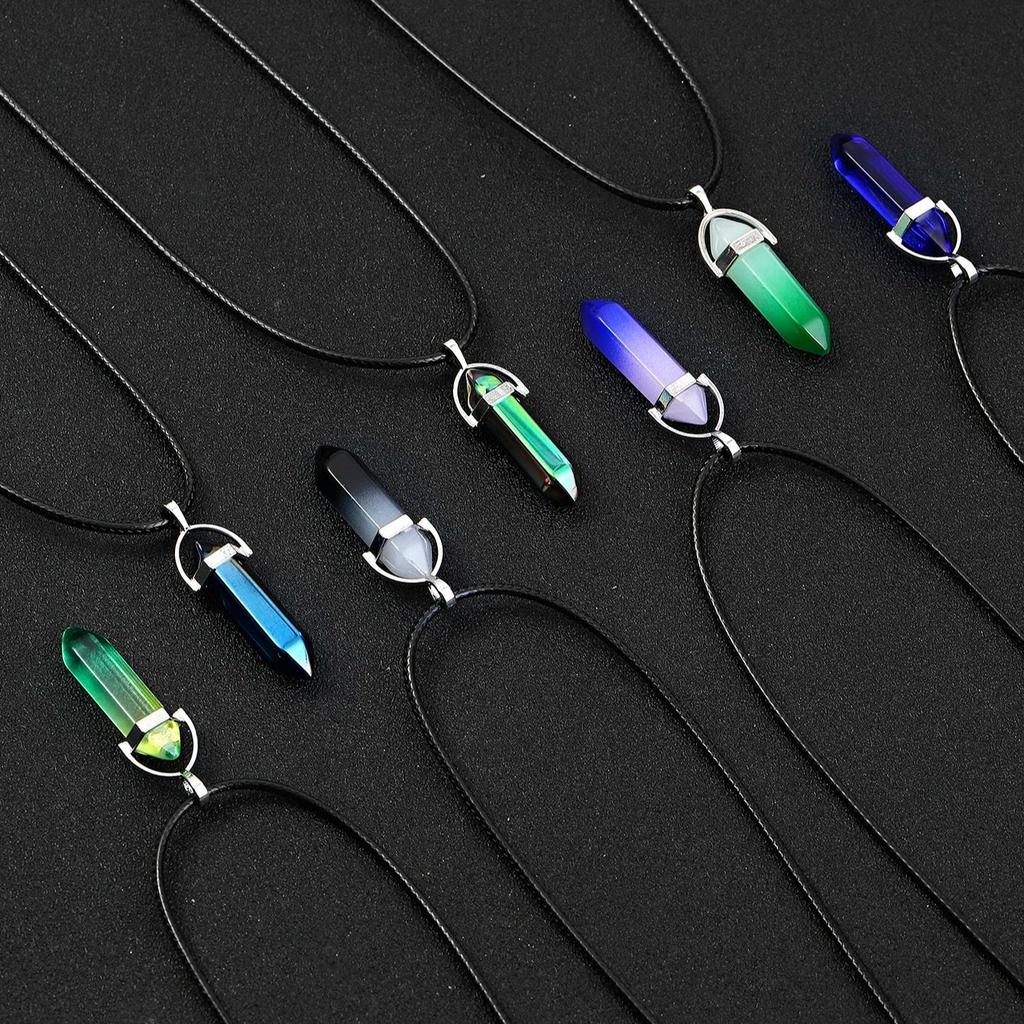7pcs/set of Fashion Simple Crystal Hexagonal Column Necklaces, Healing Crystals, Women's Necklaces, and Men's Necklace