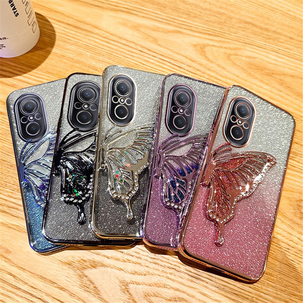 Nova 9 SE Gradient Glitter Butterfly Quicksand Phone Case For Huawei Nova 10 12 11 10 5T 7 11 9 8 7 SE Pro Y70 Plus Soft Cover