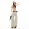 Spring Summer Retro Drapey Slimming Milk Tea Color Wide Leg Floor Sweeping Casual Denim Pants Female Casual Pants Oversize Denim Trousers