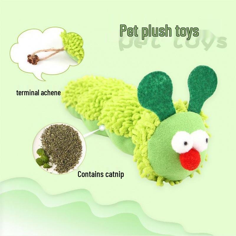 Catnip Caterpillar Plush Pillow with Gall Fruit - Boredom Relieving Teaser Toy for Cats