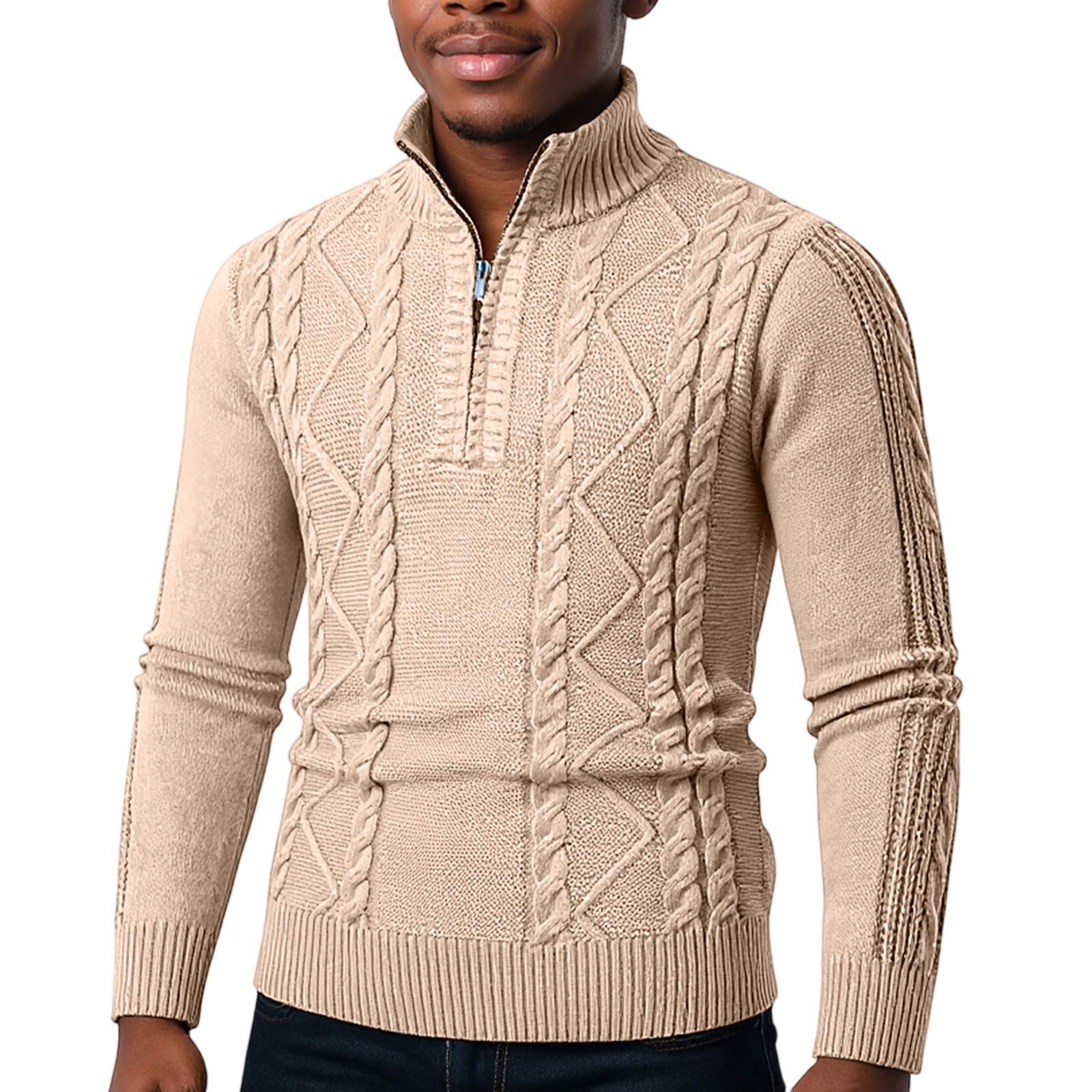 

Мужской пуловер на молнии до половины, повседневная вязаная базовая рубашка XXL хаки