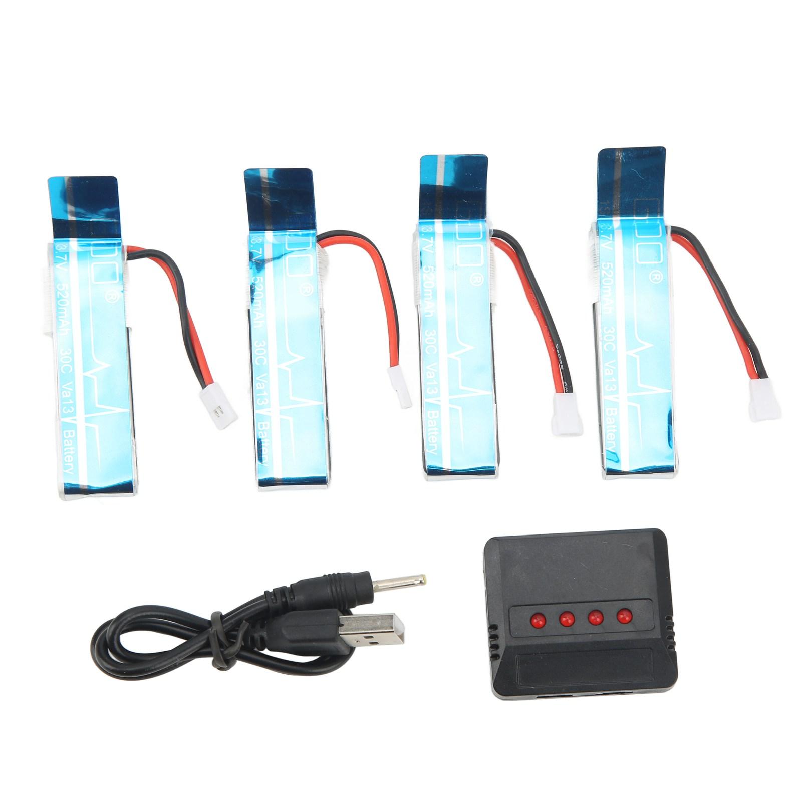

4pcs RC Helicopter Lithium Ion Battery Plastic Blue 3.7V 520mah RC Plane Accessories with Charger for WLtoys V977