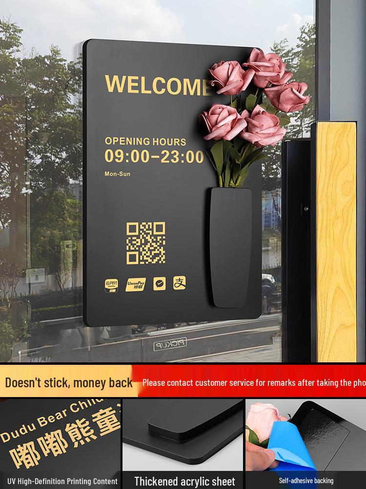 Custom Acrylic Business Hours Door Sign Sticker for Storefronts