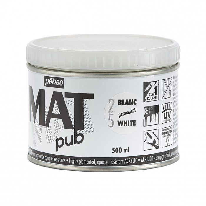 Acrylic Paint - Pébéo - MAT - 500ml - Permanent White - High Light Resistance