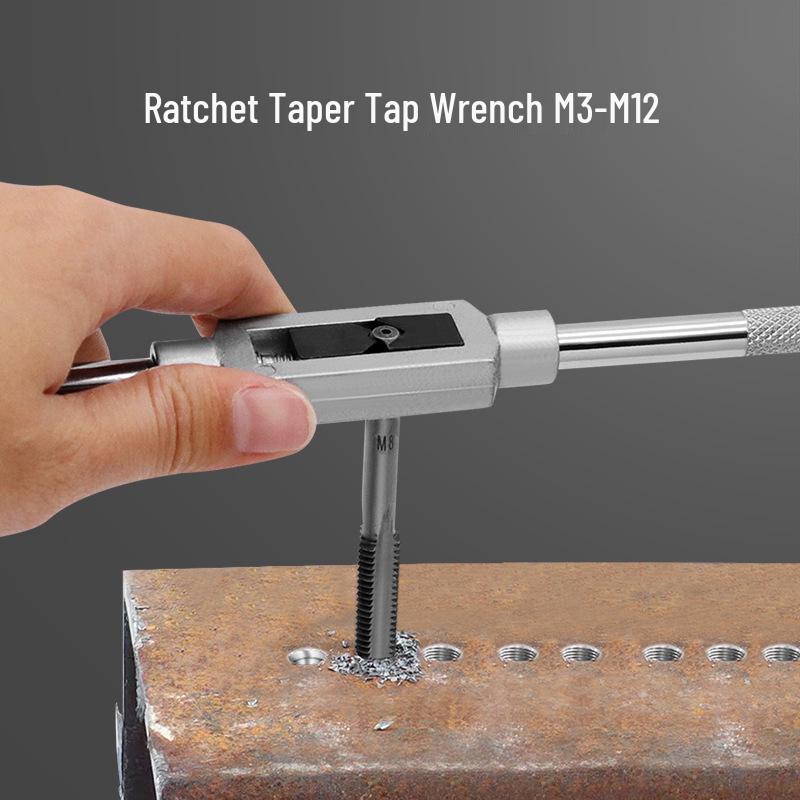 Adjustable Ratchet Tap Wrench M3-M12 - Hand Tap Holder with Forward/Reverse Rotation for Manual Tapping