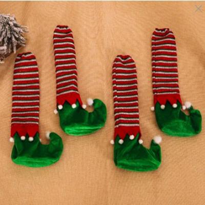 4Pcs Stripe Chair Leg Floor Protector Patchwork Velvet Christmas Chair Feet Cover Festival Decorations Noise-resistant