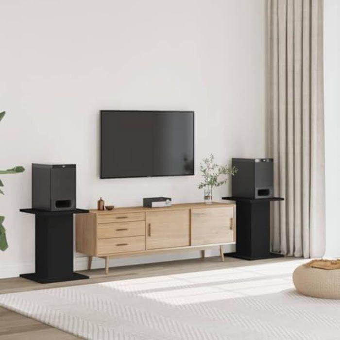 Speaker Stands - VIDAXL - 2 Pcs - Engineered Wood - Black - Hollow Design for Stability