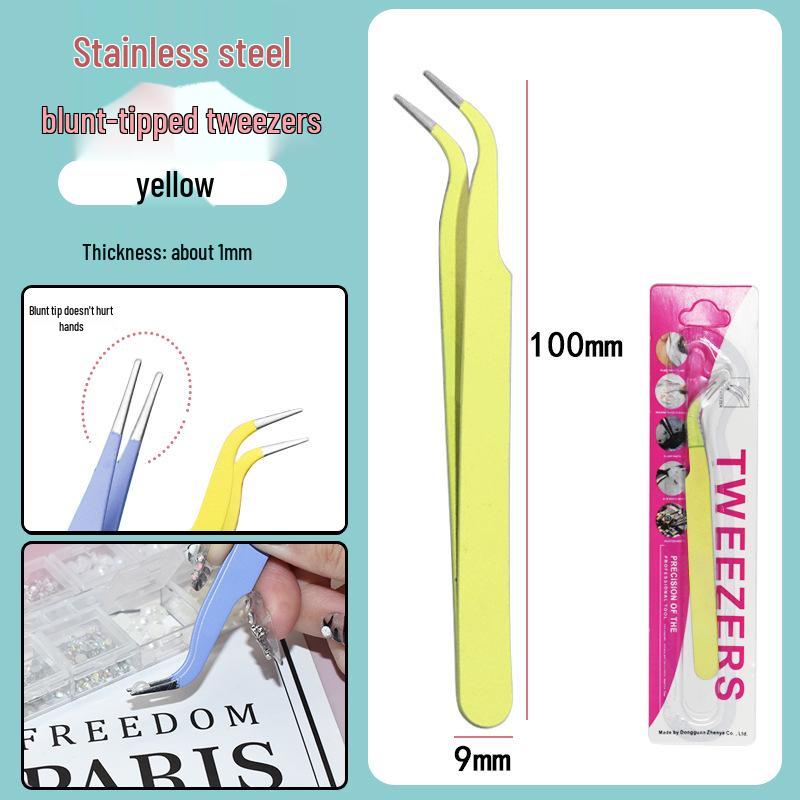 Colorful Stainless Steel Curved Tweezers for False Eyelashes and Planner Clips