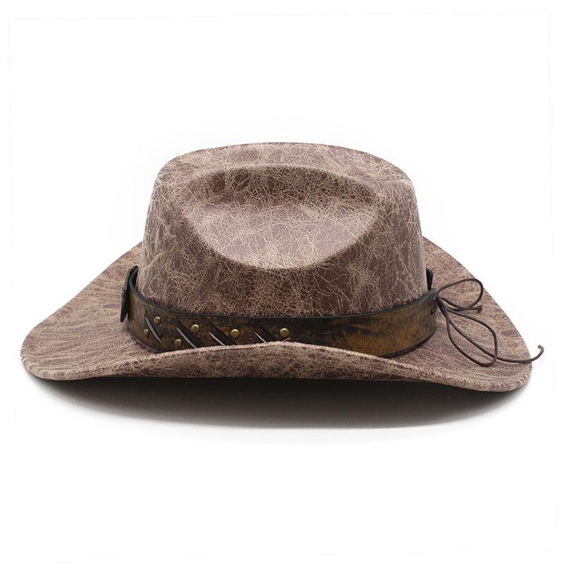 Suede Textured Western Cowboy Hat Men'S And Women'S Vintage Belt Big Eaves Outdoor Shade Jazz Hat
