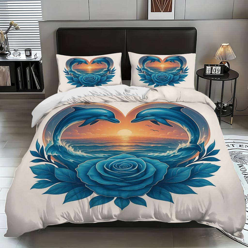 Bedding Dolphin 3D Printed Pillowcase Polyester Abraded Bedding Three-Piece Set