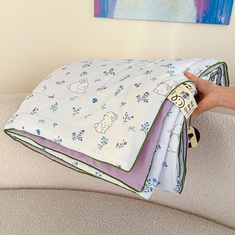 Brangdy Lyocell Air-Conditioning Quilt Set with Purple Floral Rabbit Design