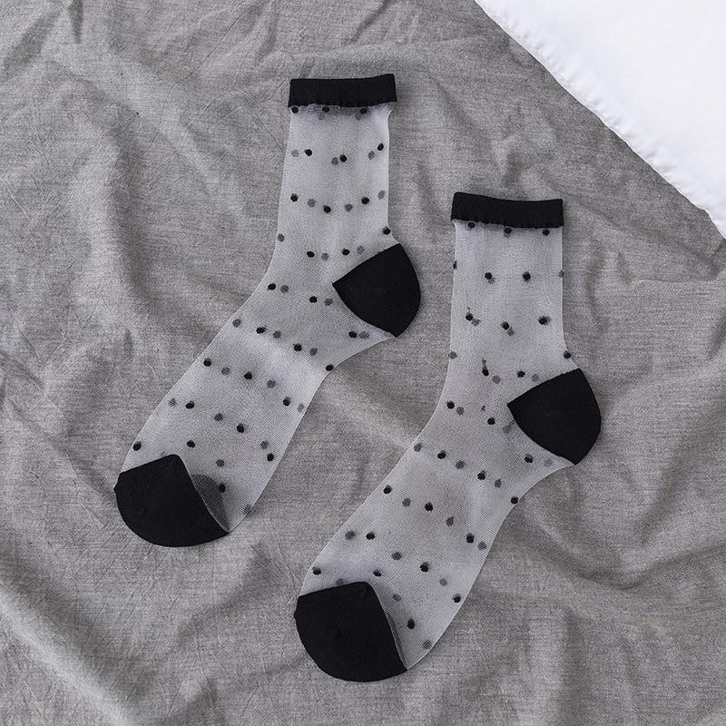 Women’s Summer Sheer Stockings - Black & White Polka Dot, Vertical Stripe, Heart Pattern
