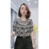 Women Casual Floral Print Lace Trim Loose Chiffon Blouse