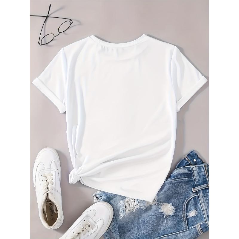 Women Plus Size Animal Letter Print T-Shirt Casual Trendy Daily Basic Short Sleeve Top