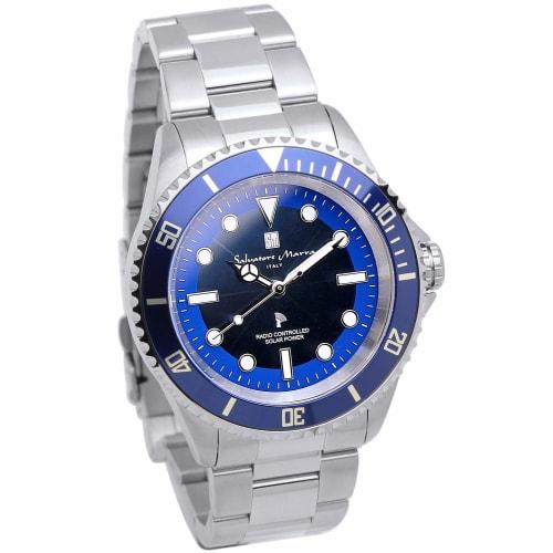 

Мужские часы Salvatore Marra, Радиоуправляемые, Солнечные, Вращающийся в одном направлении безель, Водонепроницаемость 10 АТМ, Серебристые и синие, SM22110-SSBL