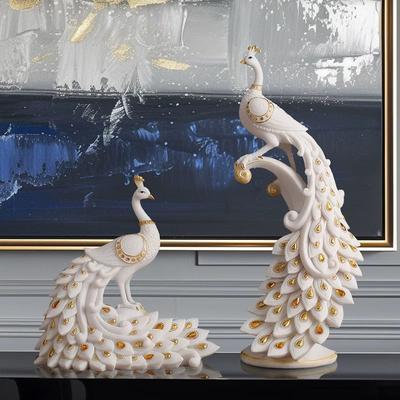 Europe White Luxury Peacock Sculpture Resin Ornaments Home Livingroom Foyer Figurines Crafts Hotel Office Desk Statue Decoration