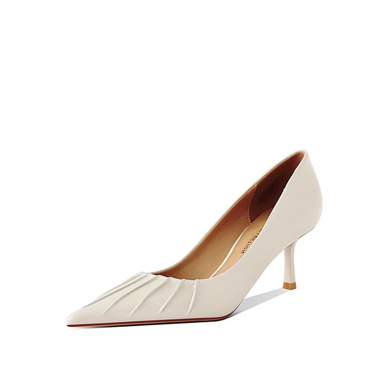 

Премиальный сенс нишевые туфли-лодочки с острым носком женские весенние новые из мягкой кожи универсальные туфли для通勤 мелкий вырез женская обувь 40