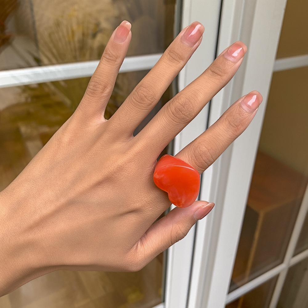 Personality Peach Heart Shaped Ring Simplicity Ring New Resin Geometric Ring