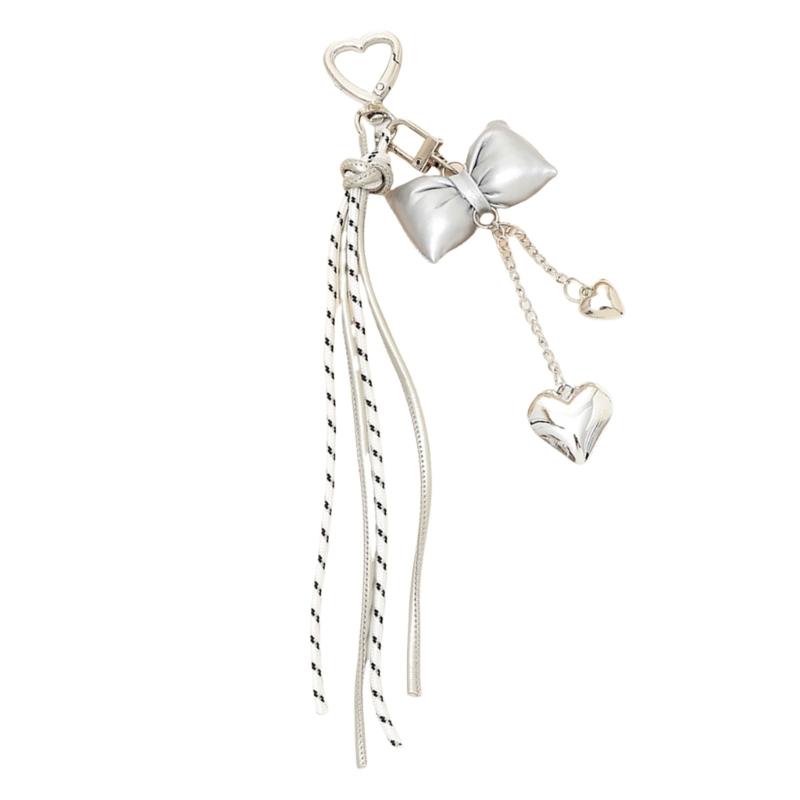 Trendy Korean Inspired Leather Tassels Bows Hanging Ornament Phone Charm Bag Accessories Key Holder for Stylish Women
