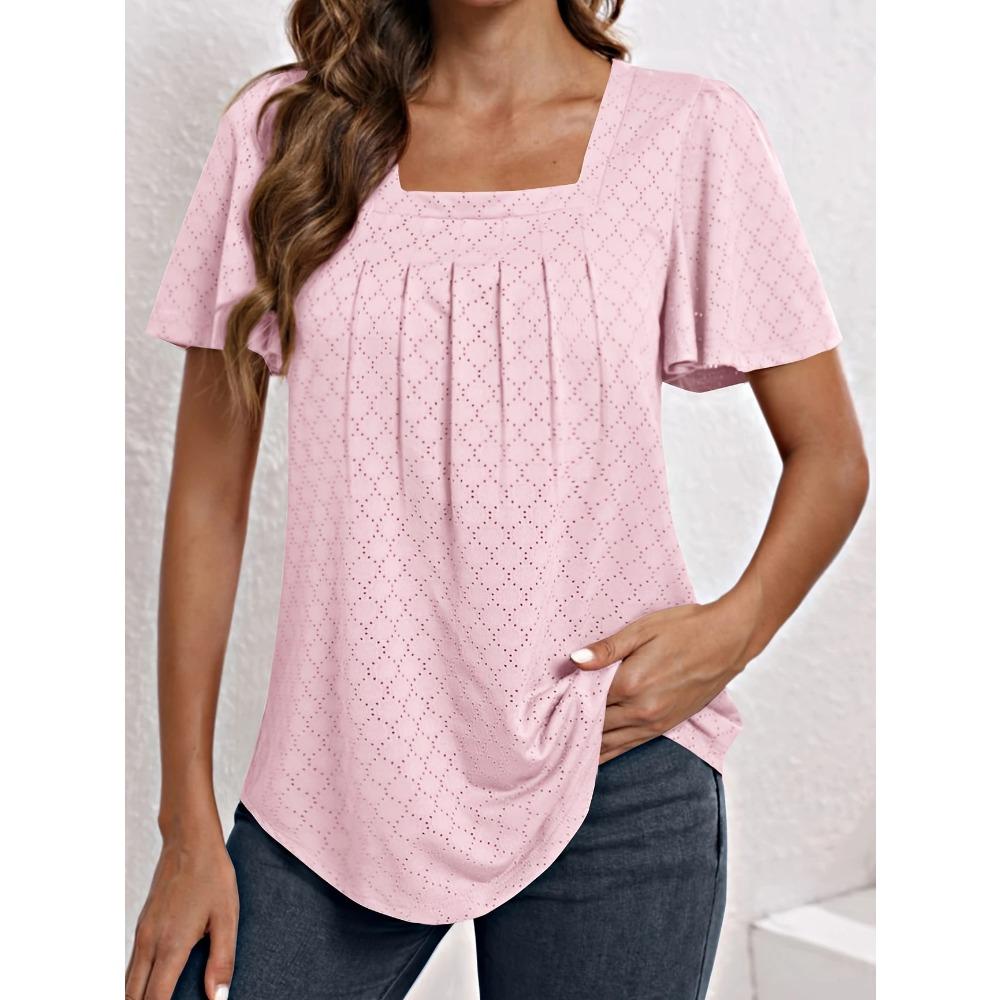 BITCED Women's Fashion Casual Solid Color Print Short Sleeve Blouses & Shirts