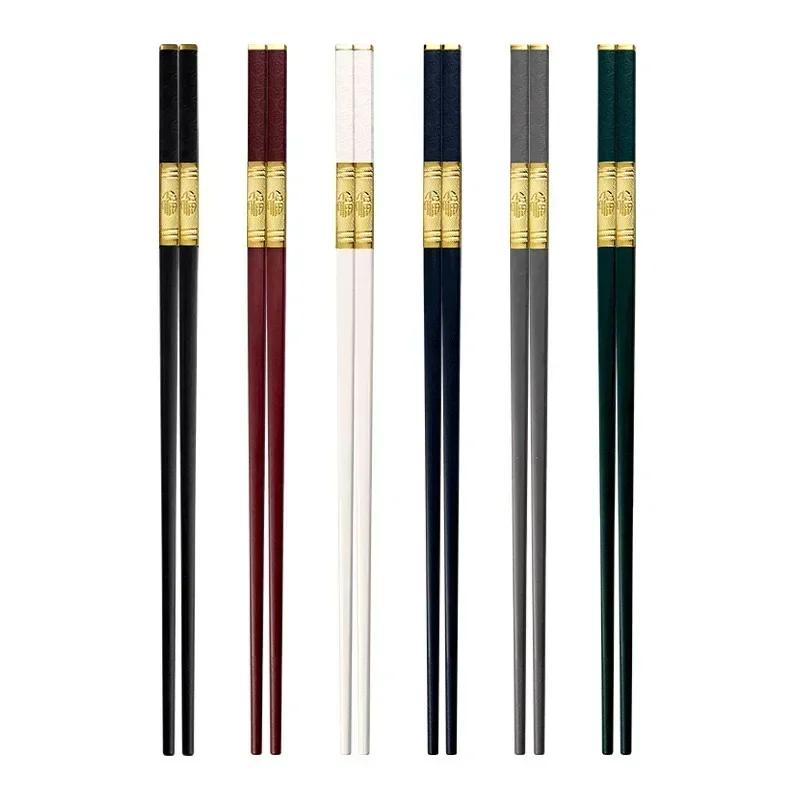 1 Pair Sushi Chopsticks Square Food Black Gold Chopsitcks  Reusable Japanese Cutlery Resuable Chinese Chopstick Alloy Tableware