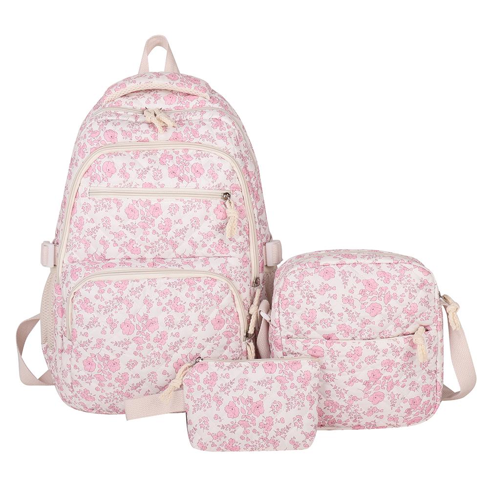 3pcs/set Students Cute Floral School Bag Women Casual Bookbag Travel Large Capacity Backpack with Crossbody Bag and Clutch Purse